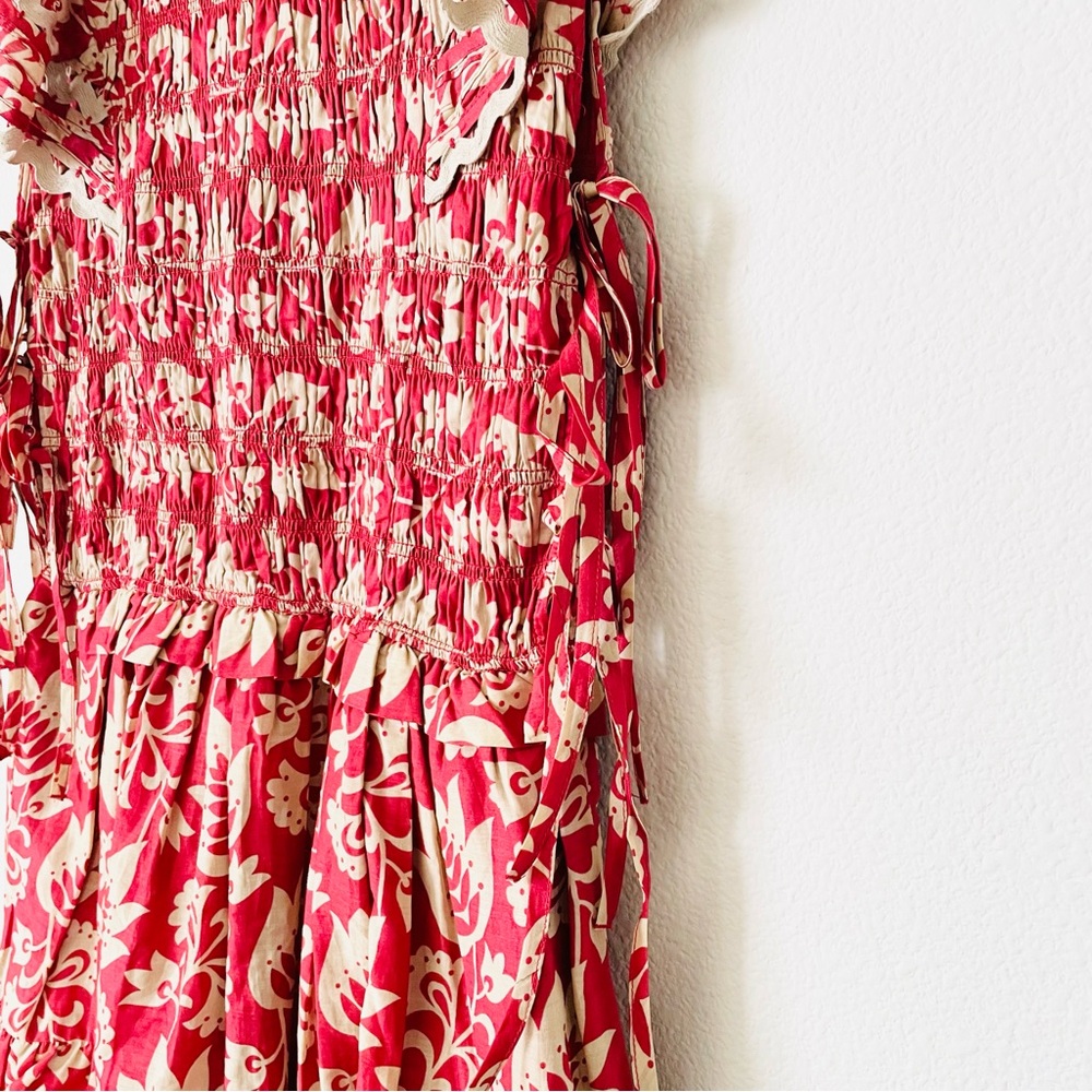 Sea New York MEDIUM Linda red floral print smocked flutter sleeve mini dress - Picture 3 of 6